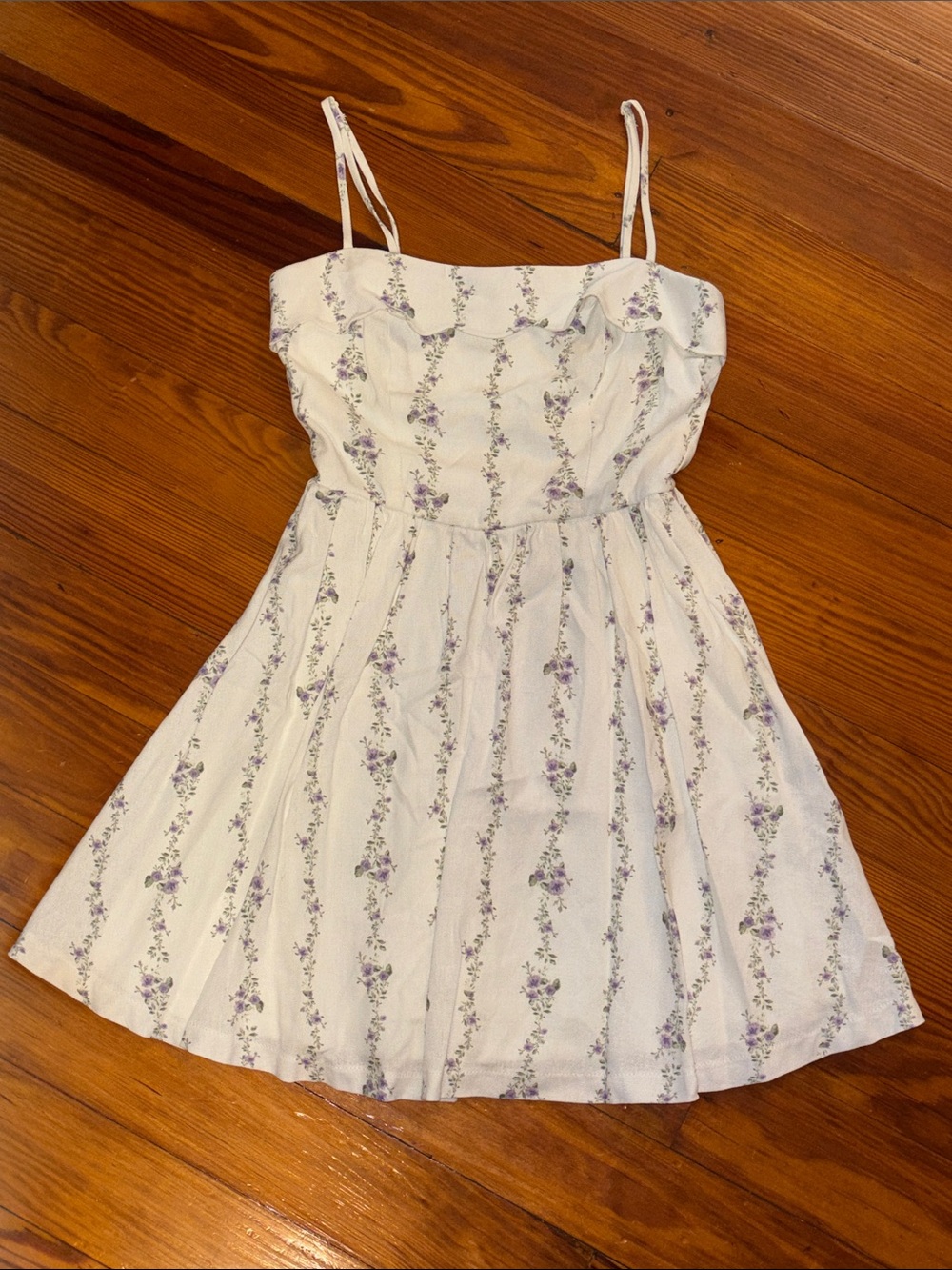 Ivory Floral Sundress with Lavender Floral Print - Lightweight Summer Dress